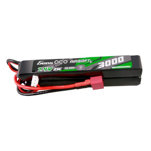 Gens ace 25C 3000mAh 2S2P 7.4V nyerges Airsoft Gun Lipo akkumulátor Mini Deans(T) dugóval