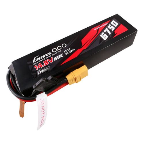 Gens ász G-Tech 6750mAh 14.8V 60C 4S1P Lipo akkumulátor csomag PC anyagból készült tok XT90 dugóval