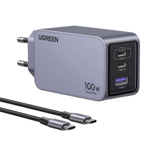 Ugreen Nexode Pro 100W fali töltő, GaN, USB 2x USB-C (szürke)