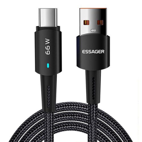 USB-USB-C kábel, Essager, EXCT-CGB01, 66W, 0,5m (fekete)