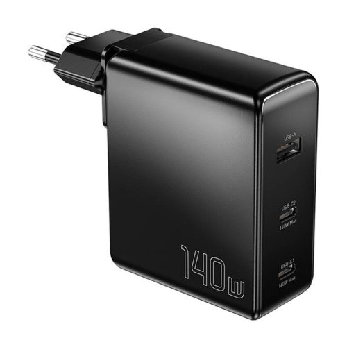 Fali töltő, Essager, ECT2CA-MQB01-Z, 2xUSB-C, USB-A, 140W (fekete)