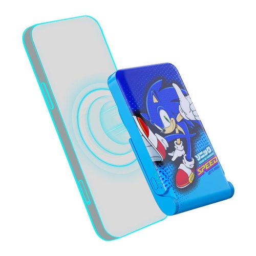 Mágneses powerbank OTL 5000 mAh, USB-C 15W, Sonic The Hedgehoh állvánnyal (kék)