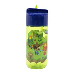   STOR 40436 430 ml vizes palack szívószállal gyerekeknek Minecraft (zöld)