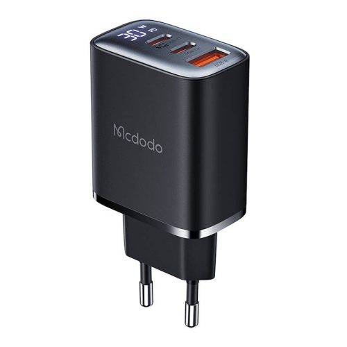 Mcdodo CH-2180 2xUSB-C USB-A, 30W-os hálózati töltő kijelzővel (fekete)