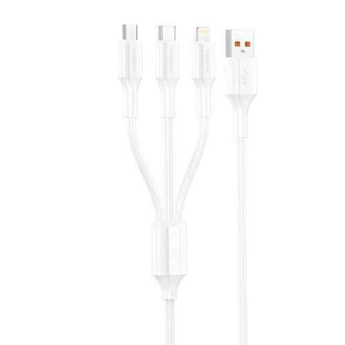 3-in-1 USB to USB-C / Micro USB / Lightning cable Foneng XS01 , 3A, 1.2m (White)