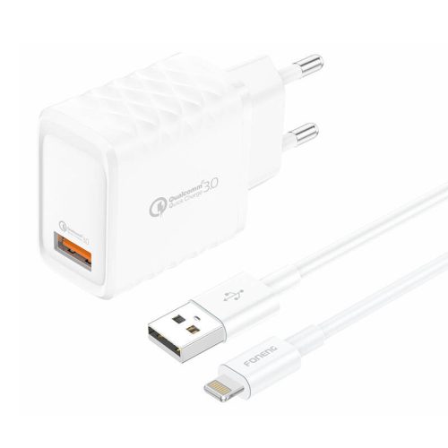 Foneng EU54 USB-A, 3A mains charger (White) + USB-A to Lightning cable