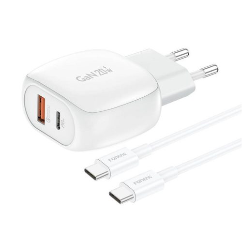 Foneng EU41 USB-C+USB-A 20W power charger + USB-C-USB-C cable (white)