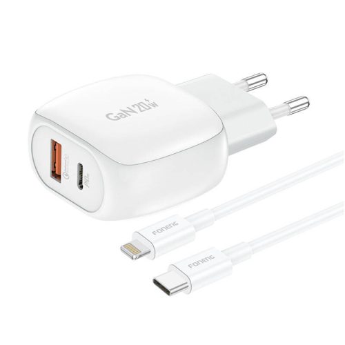 Foneng EU41 USB-C+USB-A 20W network charger + USB-C - Lightning cable (white)