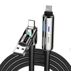   BlitzWolf BW-HDC6 4 az 1-ben USB-C/USB-A - USB-C/Lightning kábel, 1,2m, 240W, RGB (fekete)